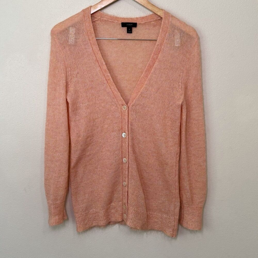J. Crew Kid Mohair Cardigan Womens S Peach Pink Cozy V Neck Sweater